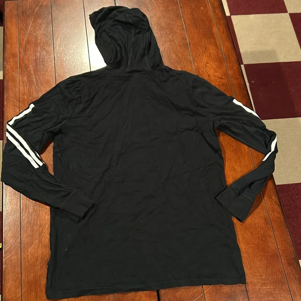 Adidas Black White 100% cotton knit Hoodie Spellout 3 stripes lightweight Boy’s
